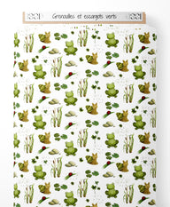Tissu - Grenouilles et escargots verts