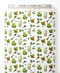 Tissu - Grenouilles et escargots verts