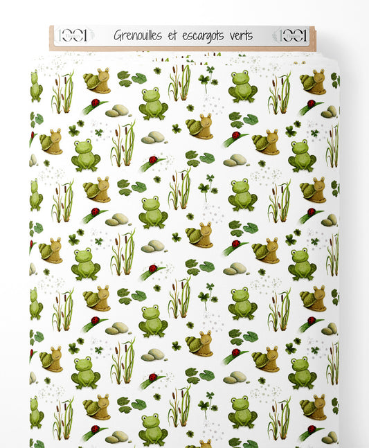 Tissu - Grenouilles et escargots verts