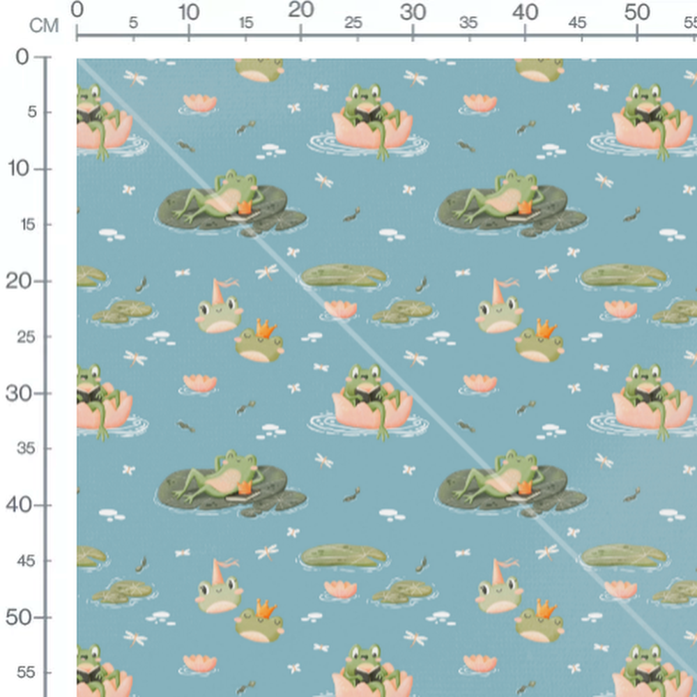 Tissu - Grenouilles et fleurs roses