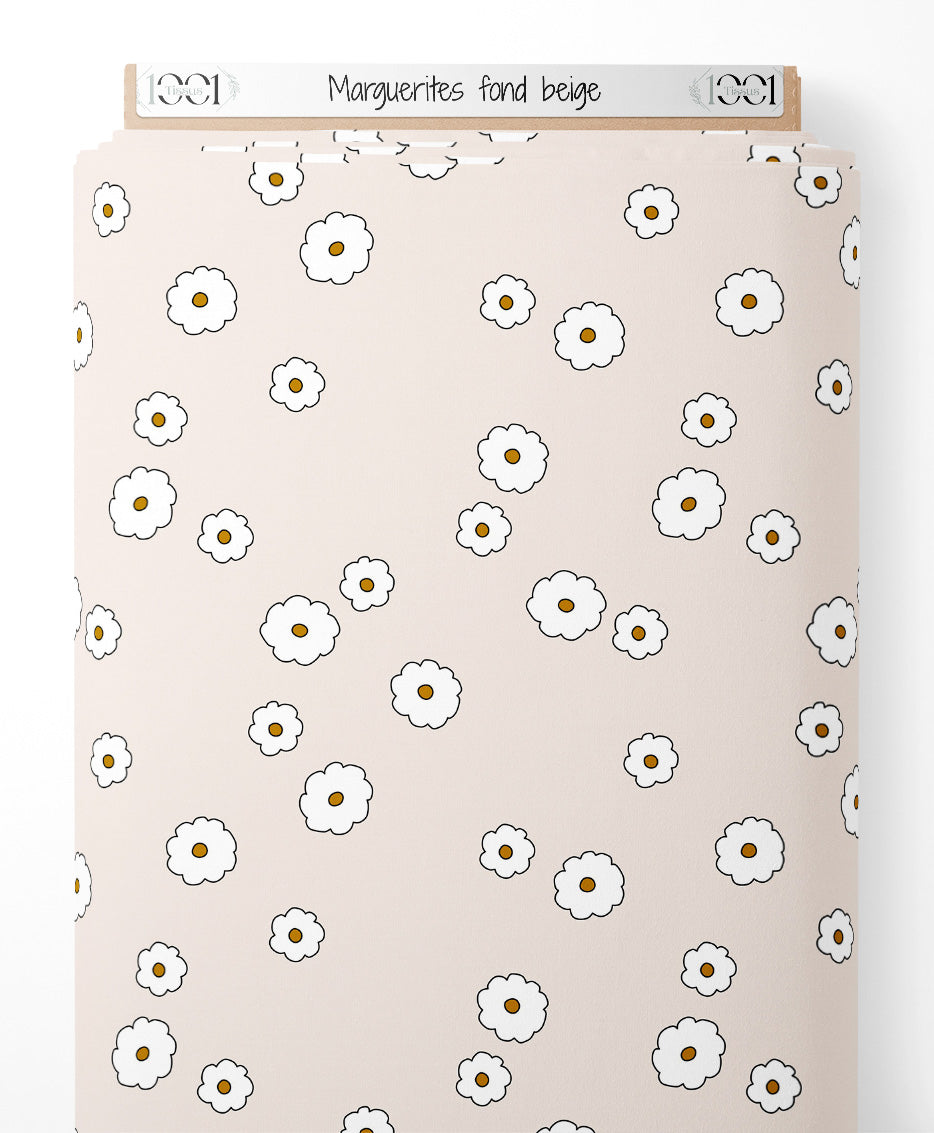 Tissu - Marguerites fond beige