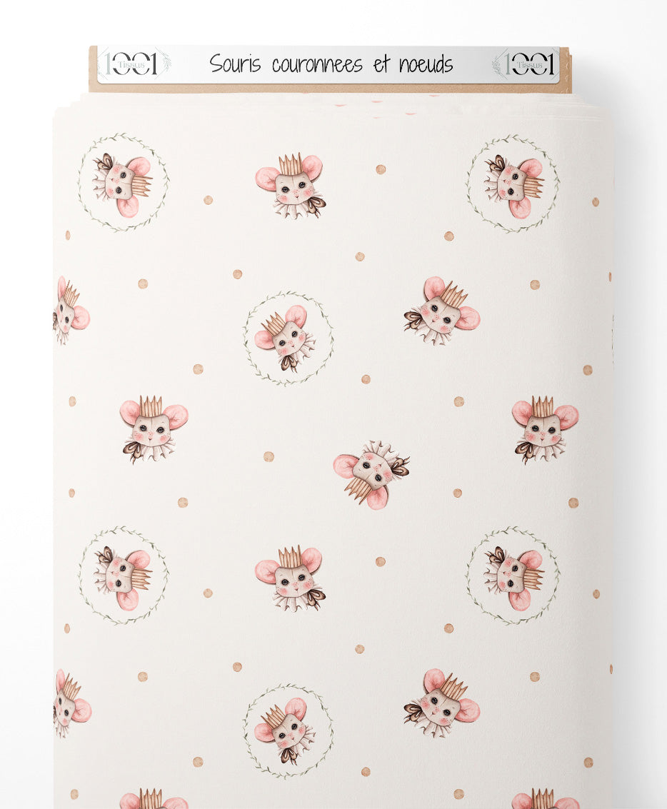 Tissu - Souris couronnées et nœuds