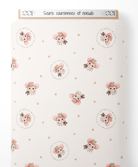 Tissu - Souris couronnées et nœuds