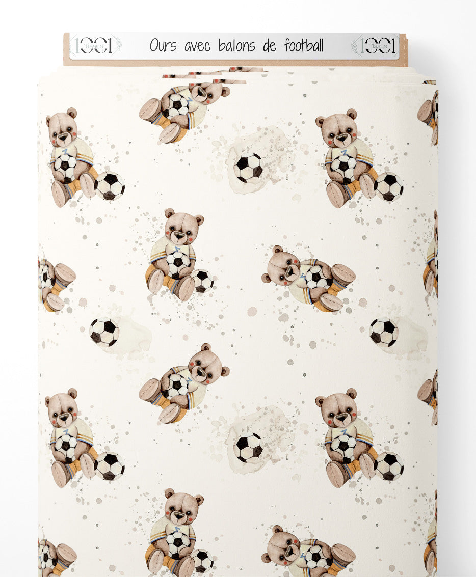 Tissu - Ours avec ballons de football