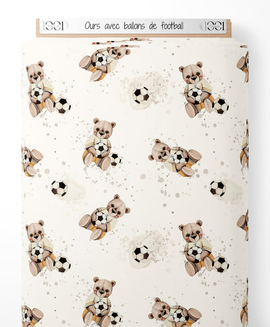 Tissu - Ours avec ballons de football