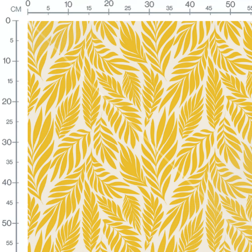 Tissu - Feuilles jaunes sur crème
