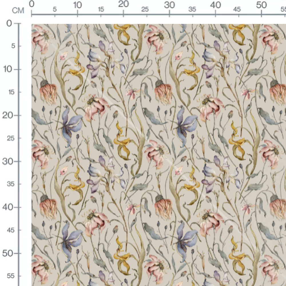 Tissu - Fleurs séchées multicolores