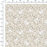 Tissu - Cygnes sur fond beige et vert
