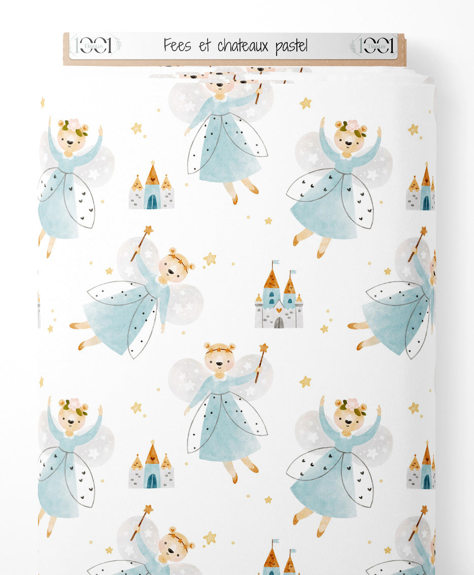 Tissu - Fées et châteaux pastel