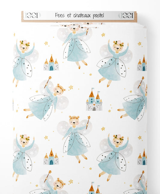 Tissu - Fées et châteaux pastel