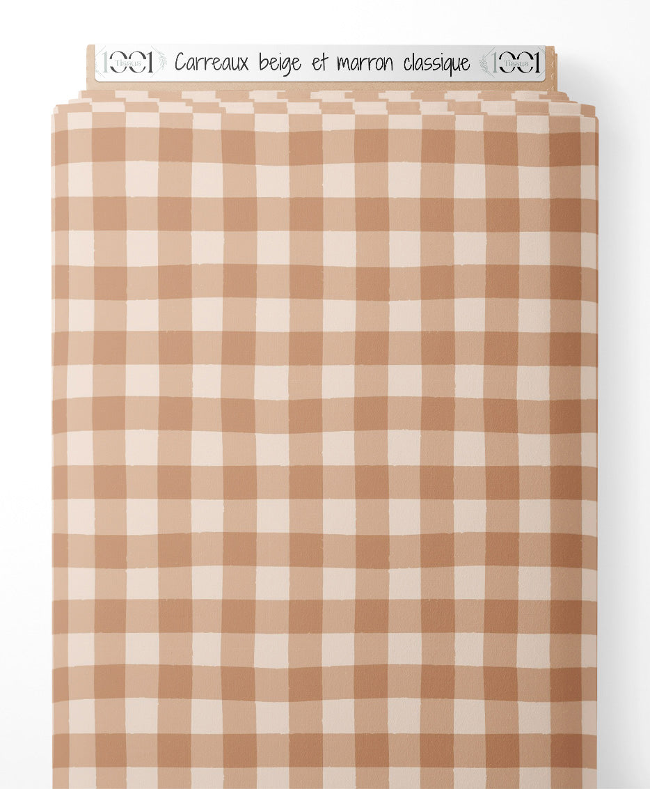 Tissu - Carreaux beige et marron classique