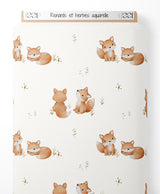 Tissu - Renards et herbes aquarelle