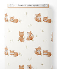 Tissu - Renards et herbes aquarelle