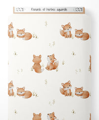 Tissu - Renards et herbes aquarelle