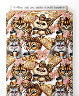 Tissu - chats avec lunettes et motifs leopard