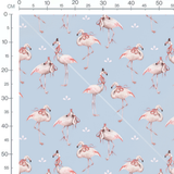 Tissu - Flamants roses chapeautés bleu