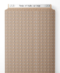 Tissu - Pandas et feuilles sur beige