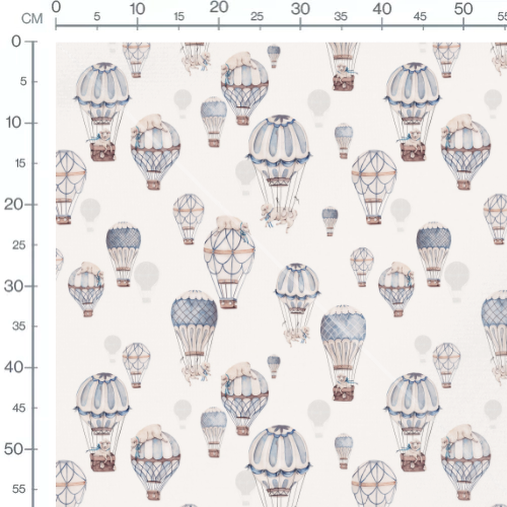 Tissu - Chiots sur montgolfières bleues