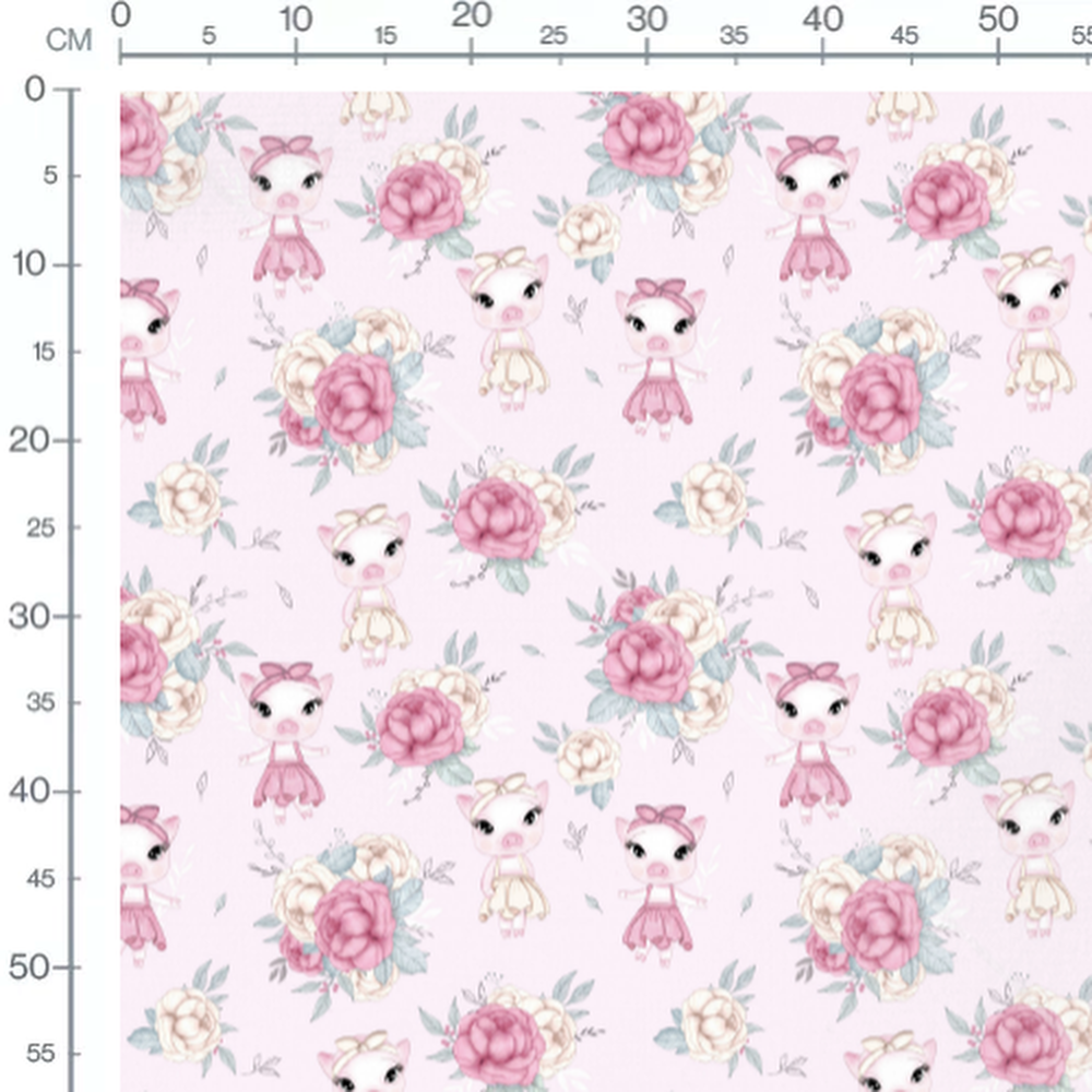 Tissu - Petits cochons et fleurs