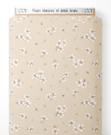 Tissu - Fleurs blanches et détails bruns