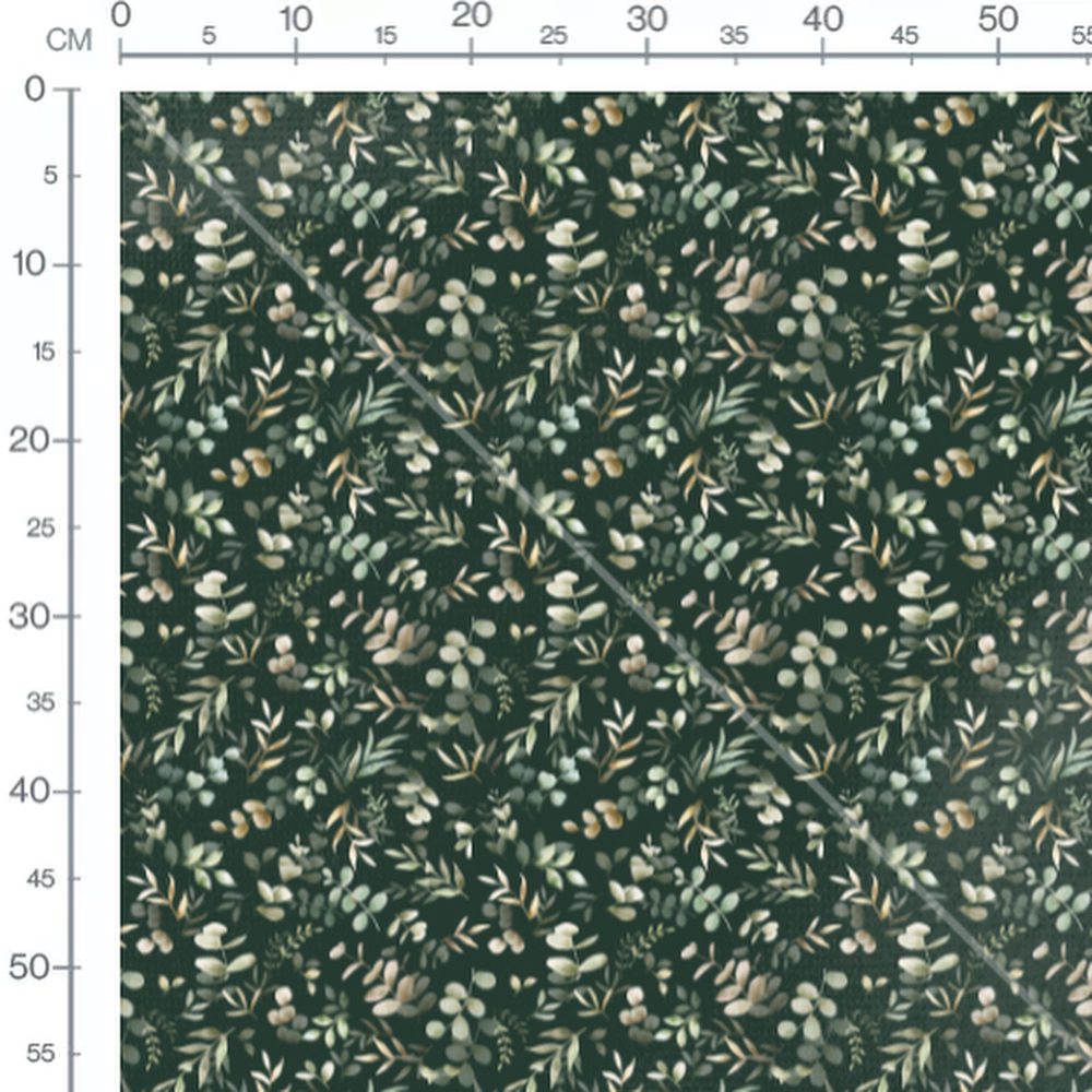 Tissu - Feuilles aquarelle sur fond sombre