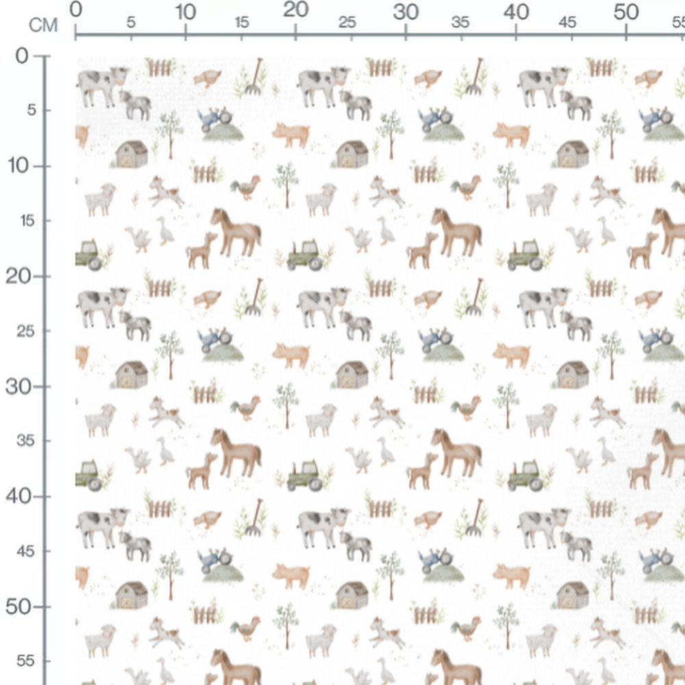 Tissu - Ferme animée sur fond blanc