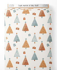 Tissu - Sapin marron et bleu festif