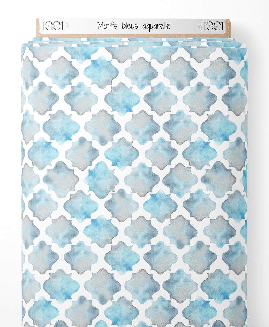 Tissu - Motifs bleus aquarelle