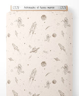 Tissu - Astronautes et fusées marron