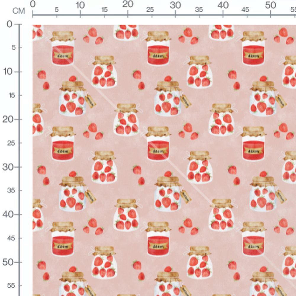 Tissu - Pots de confiture fraise
