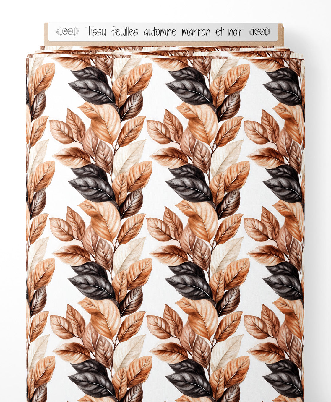 Tissu - feuilles automne marron et noir