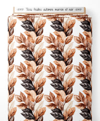 Tissu - feuilles automne marron et noir