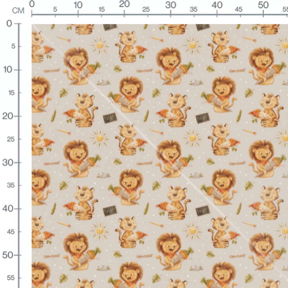 Tissu - Lions et tigres en fête beige