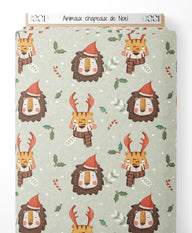 Tissu - Animaux chapeaux de Noël