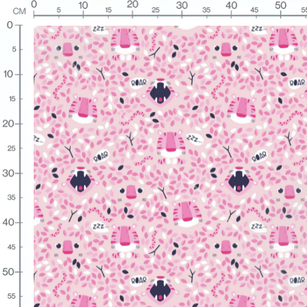 Tissu - Tigres roses et feuillage