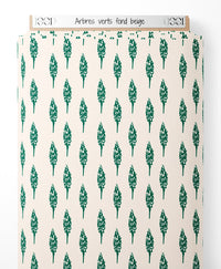 Tissu - Arbres verts sur fond beige