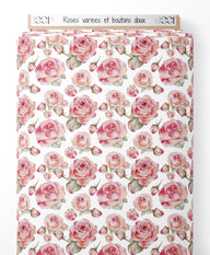 Tissu - Roses variées et boutons doux