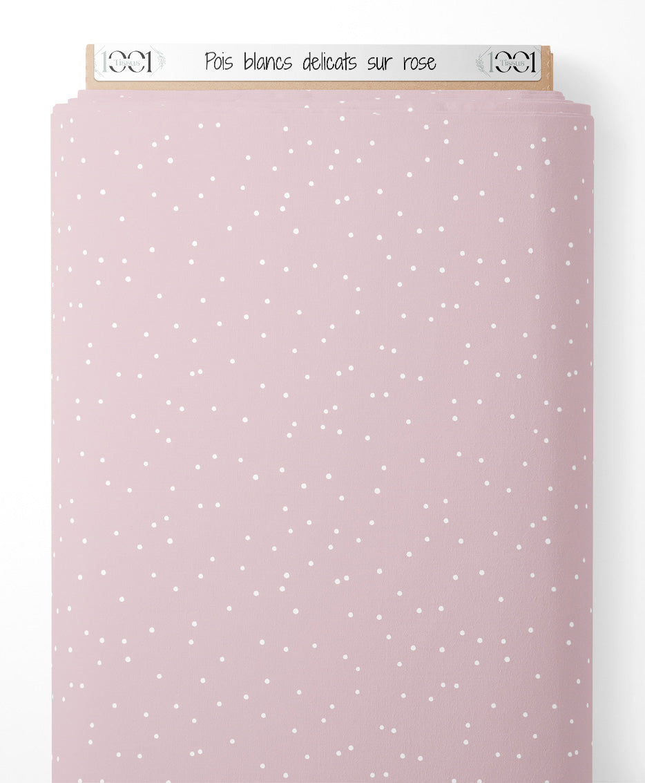 Tissu - Pois blancs délicats sur rose