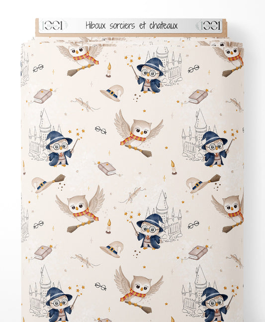 Tissu - Hiboux sorciers et châteaux