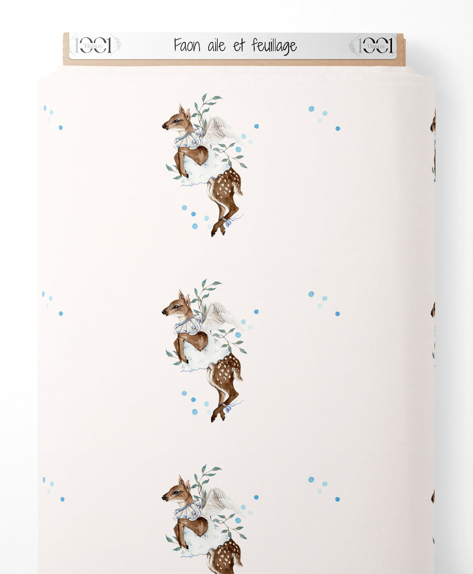 Tissu - Faon ailé et feuillage