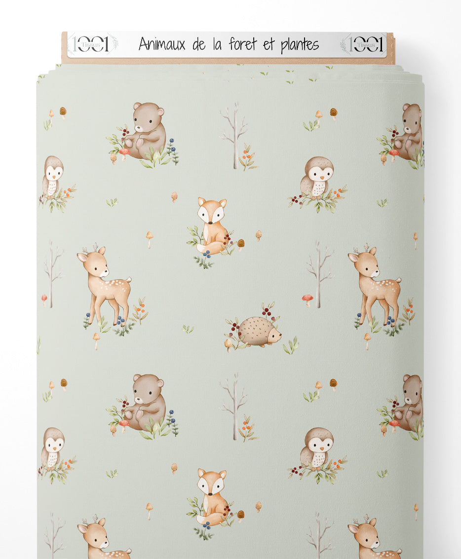 Tissu - Animaux de la forêt et plantes