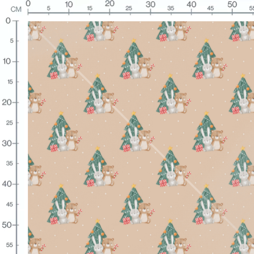 Tissu - Ours et lapins sur beige