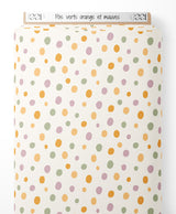 Tissu - Pois verts, orange et mauves
