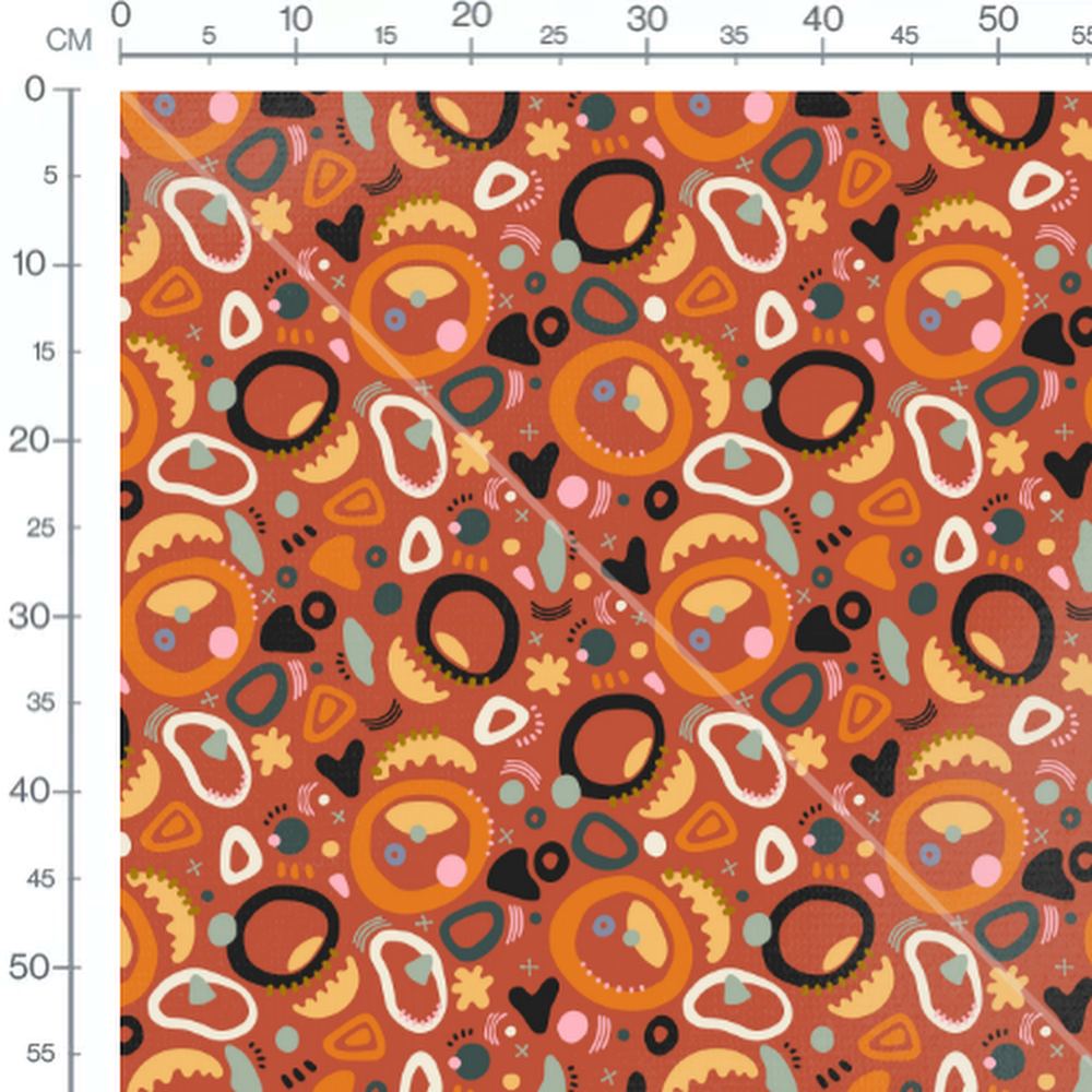 Tissu - Motifs vifs sur fond rouge