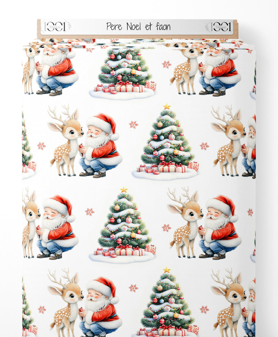 Tissu - Père Noël et faon