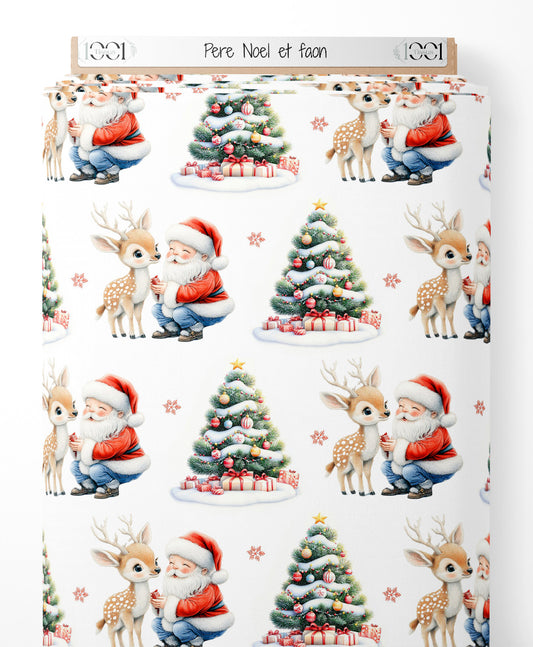 Tissu - Père Noël et faon