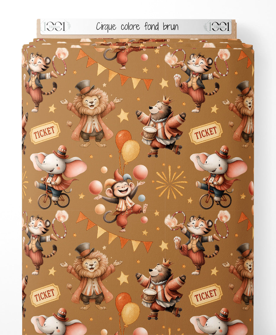 Tissu - Cirque coloré sur fond brun