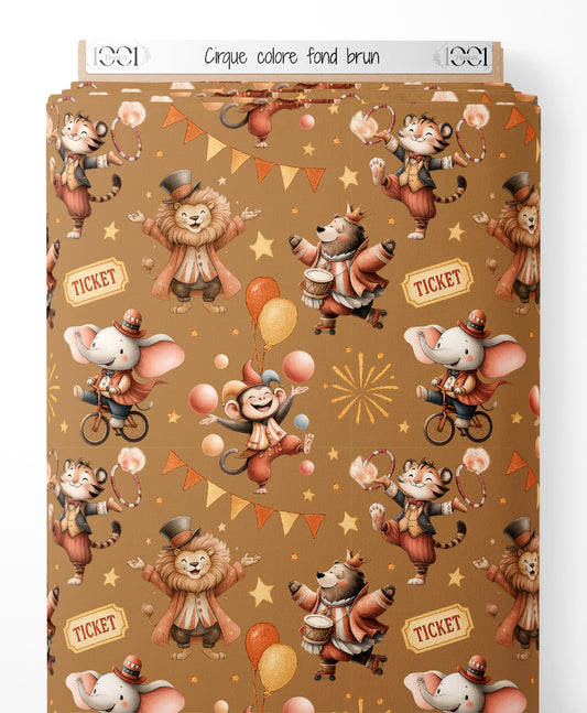 Tissu - Cirque coloré sur fond brun