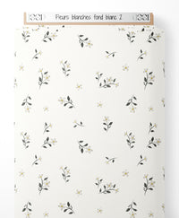 Tissu - Fleurs blanches sur fond blanc 2