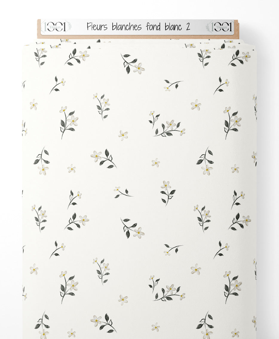 Tissu - Fleurs blanches sur fond blanc 2